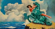 Ninfa su cavallo marino - 51x34 olio